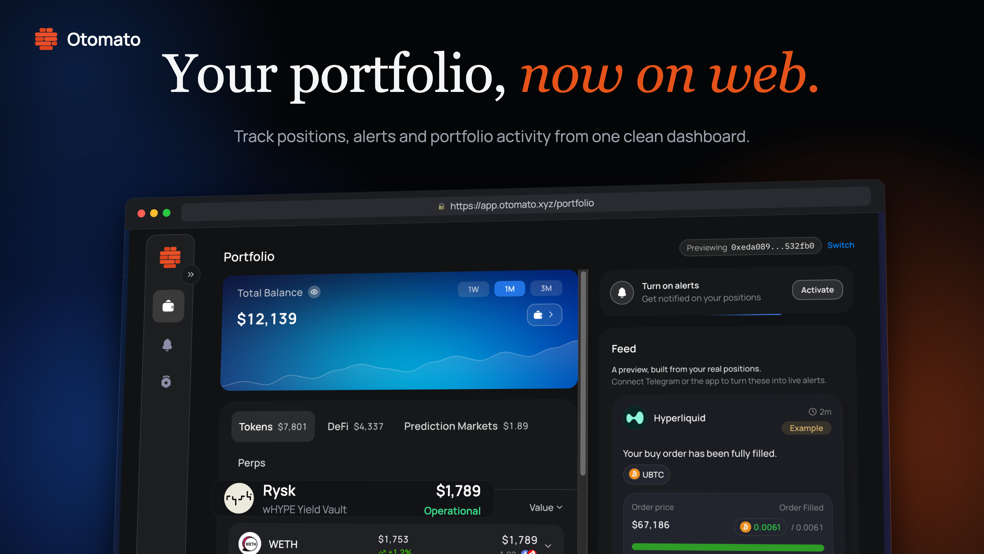 Otomato portfolio dashboard on web